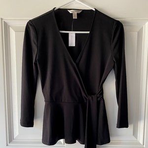 Banana Republic Women's Peplum Wrap Top Black Size x-small  #626357